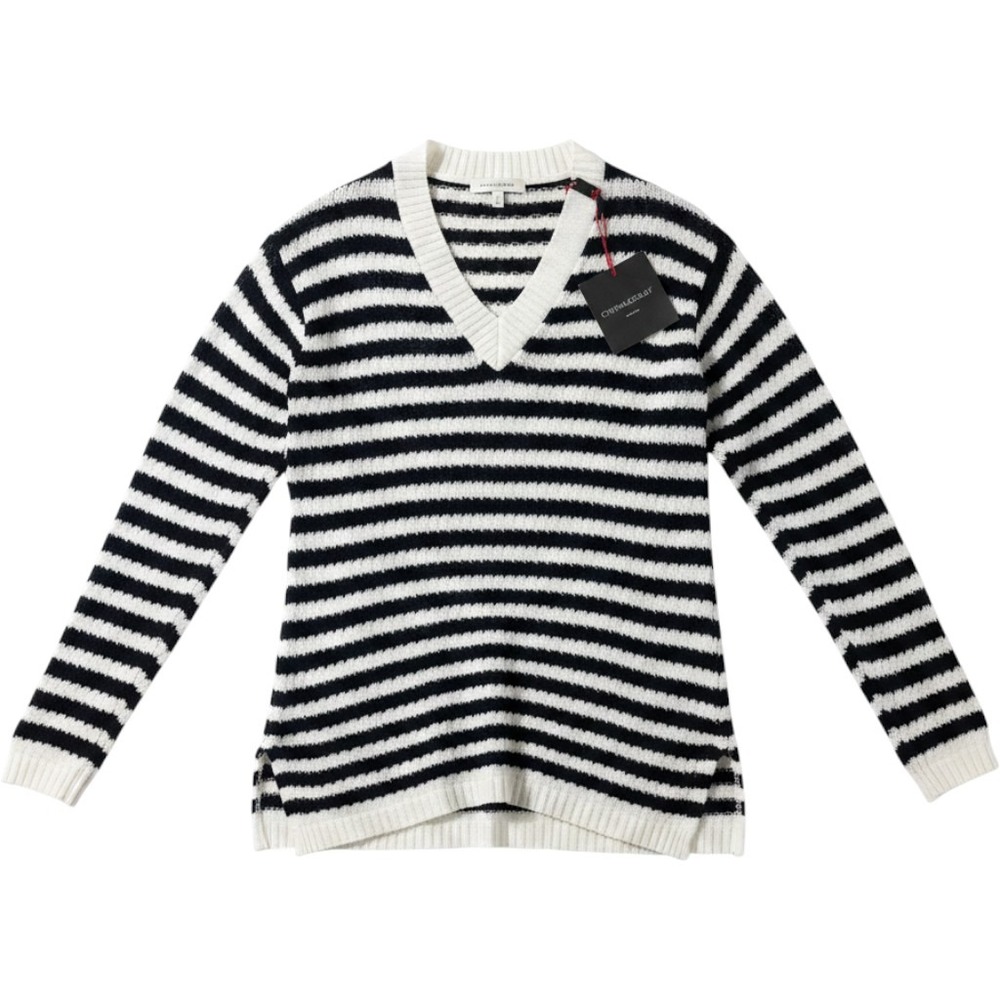 Cynthia Rowley Navy White Striped Open Knit Hooded Tunic Sweater Small NWT